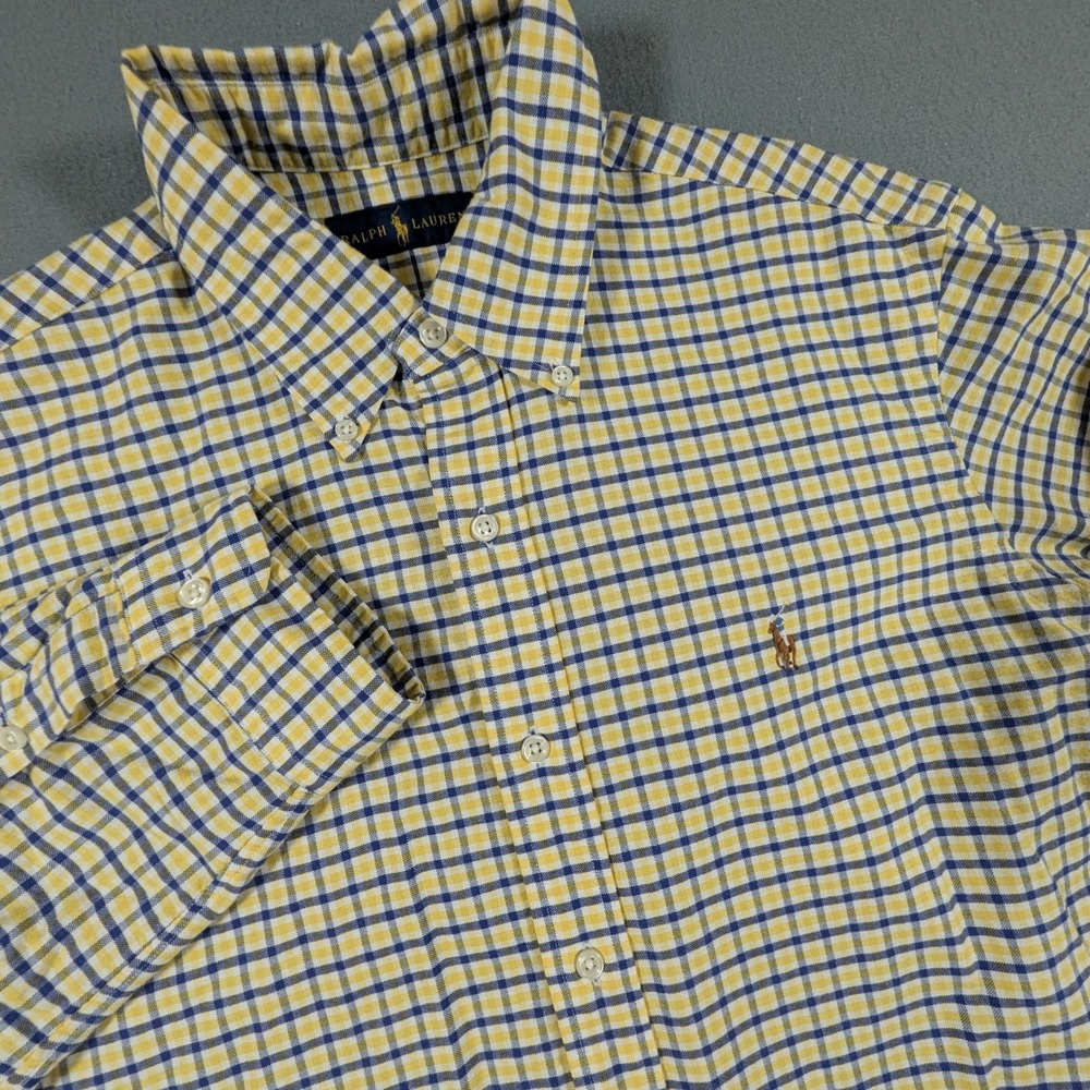 Ralph Lauren Button Down Shirt Mens Large Checkered Flesh Pony‎ Preppy